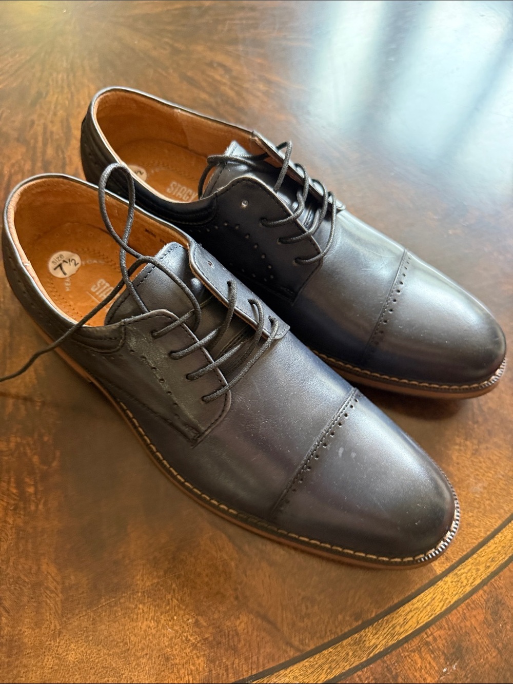 Stacy Adams Black Leather Cap-Toe Derby